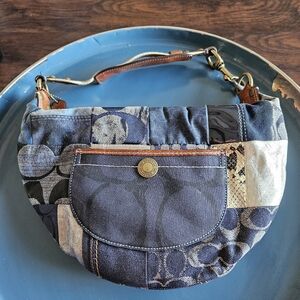 COACH Hand Bag Patchwork Signature Hobo Denim Blue Vintage